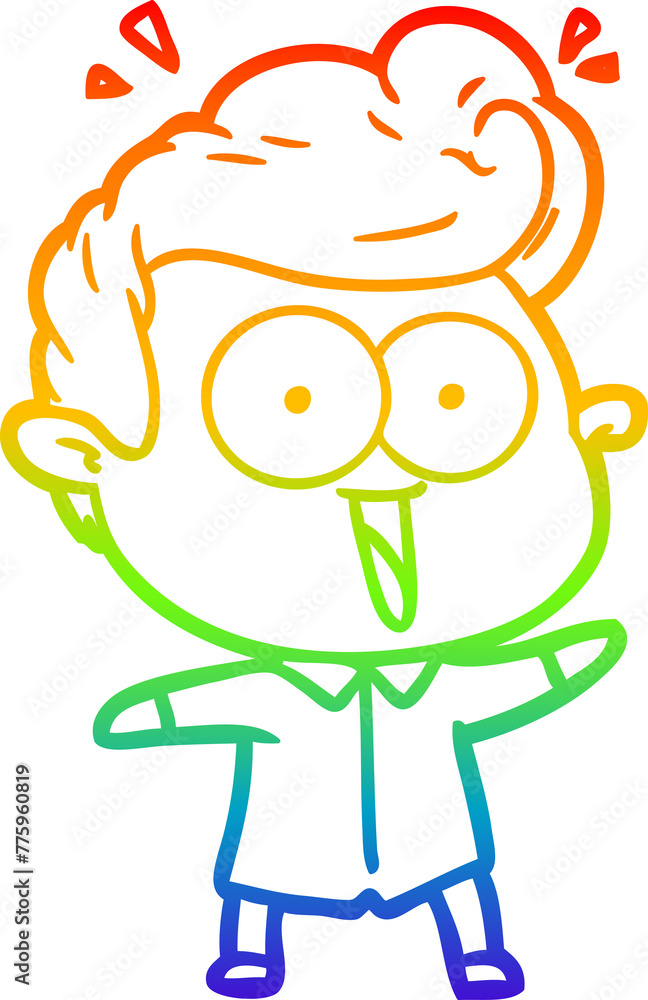 rainbow gradient line drawing of a cartoon excited man rainbow gradient line drawing of a cartoon excited man