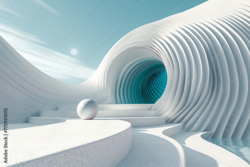 Naklejka premium Minimalism style of a white color zen style architecture