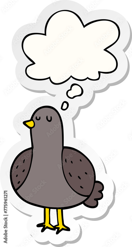 cartoon bird with thought bubble as a printed sticker cartoon bird with thought bubble as a printed sticker