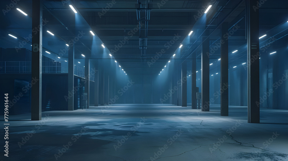 Obraz premium Lightning ignites empty warehouse - Ai Generated