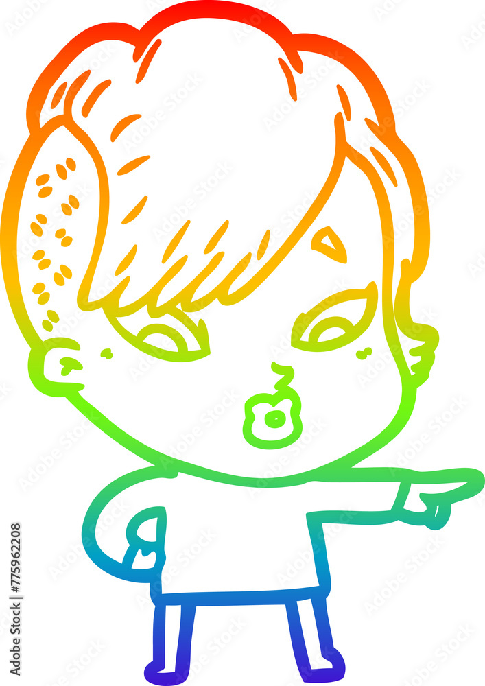 rainbow gradient line drawing of a cartoon surprised girl pointing rainbow gradient line drawing of a cartoon surprised girl pointing