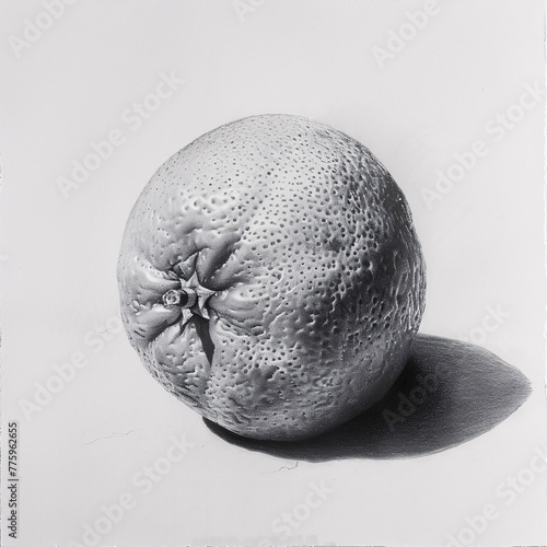 Detailed pencil sketch of a textured orange with a distinct shadow photo