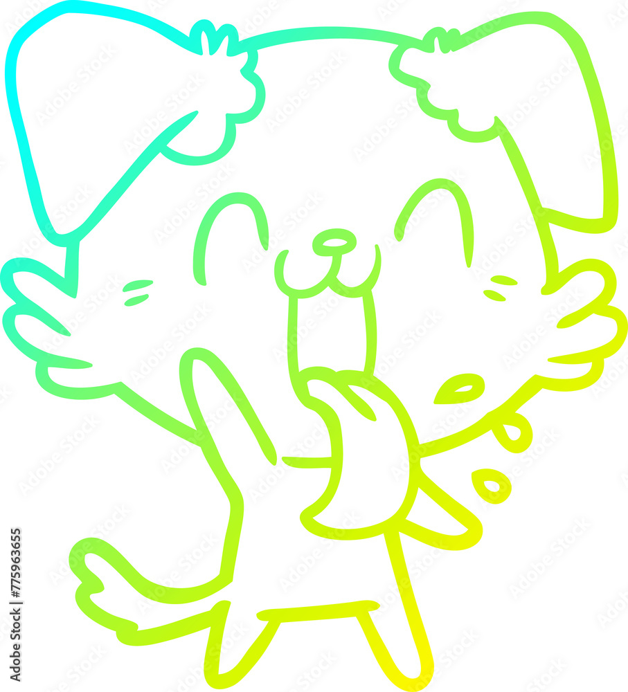 Fototapeta premium cold gradient line drawing of a cartoon panting dog waving