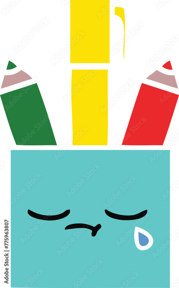 flat color retro cartoon of a pencil pot flat color retro cartoon of a pencil pot