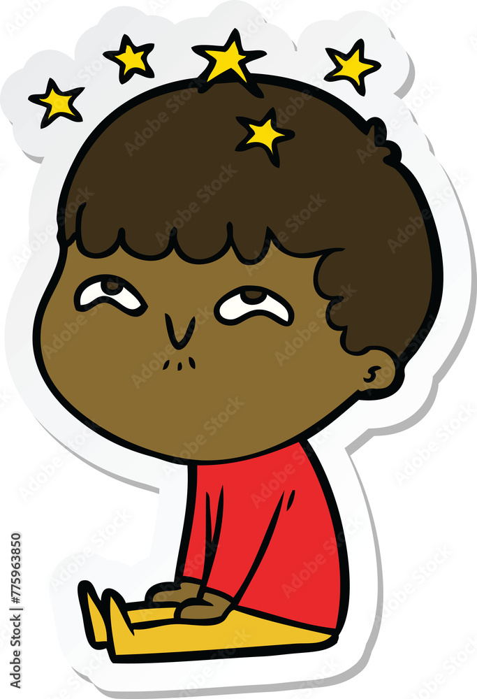 sticker of a cartoon amazed boy