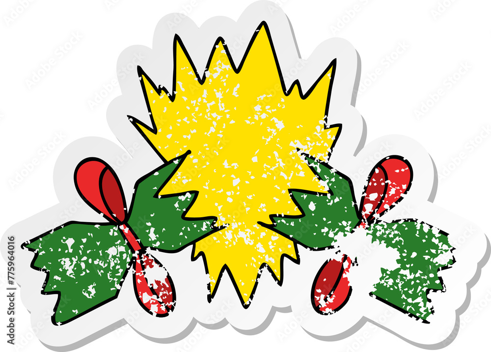 Obraz premium distressed sticker of a quirky hand drawn cartoon pulled cracker