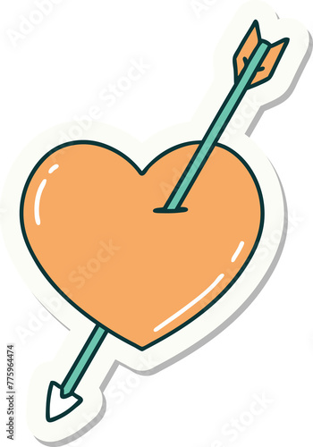 sticker of tattoo in traditional style of an arrow and heart