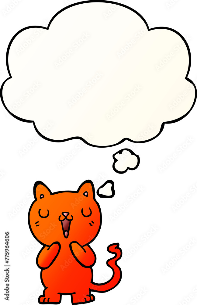 cartoon cat with thought bubble in smooth gradient style