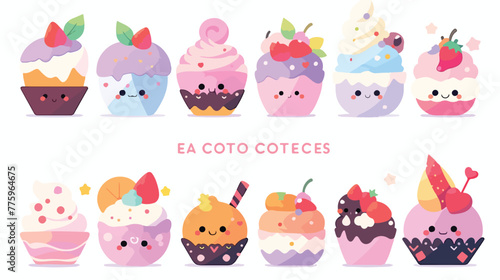 Set of Cute Cartoon colorful kawaii sweets vector i