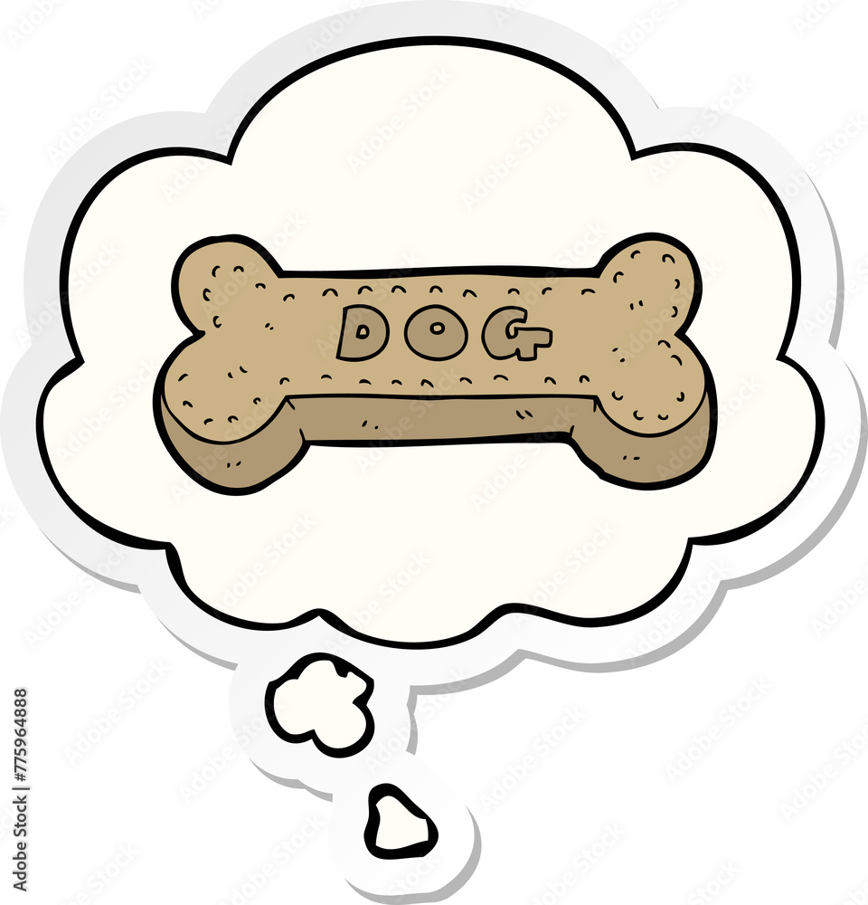 cartoon dog biscuit with thought bubble as a printed sticker