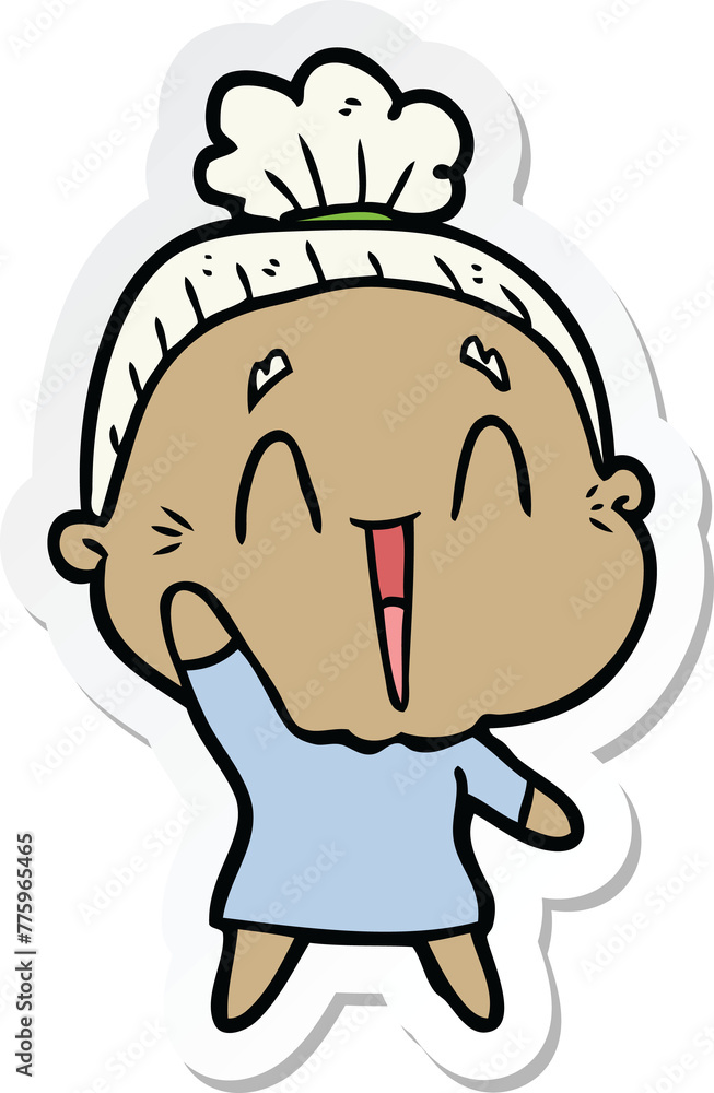 sticker of a cartoon happy old lady sticker of a cartoon happy old lady