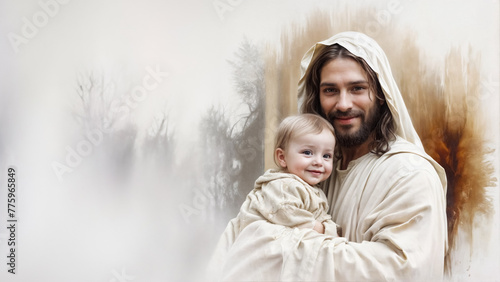 Cristo con bambino in braccio,  illustrazione banner photo