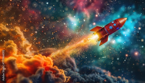 A rocket is launching into space with a colorful background by AI generated image