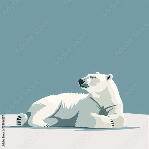 Relaxed polar bear against a light blue background photo