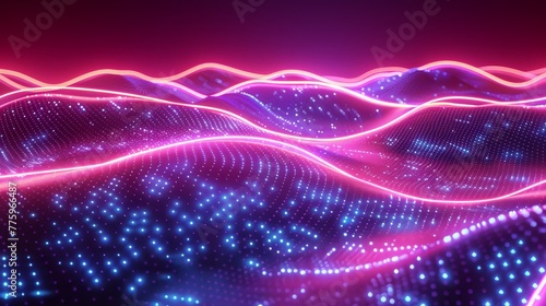 3D render abstract background with neon light lines speed, in the style of neon green and neon purple