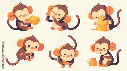 Set of monkey character illustration 2d flat cartoo