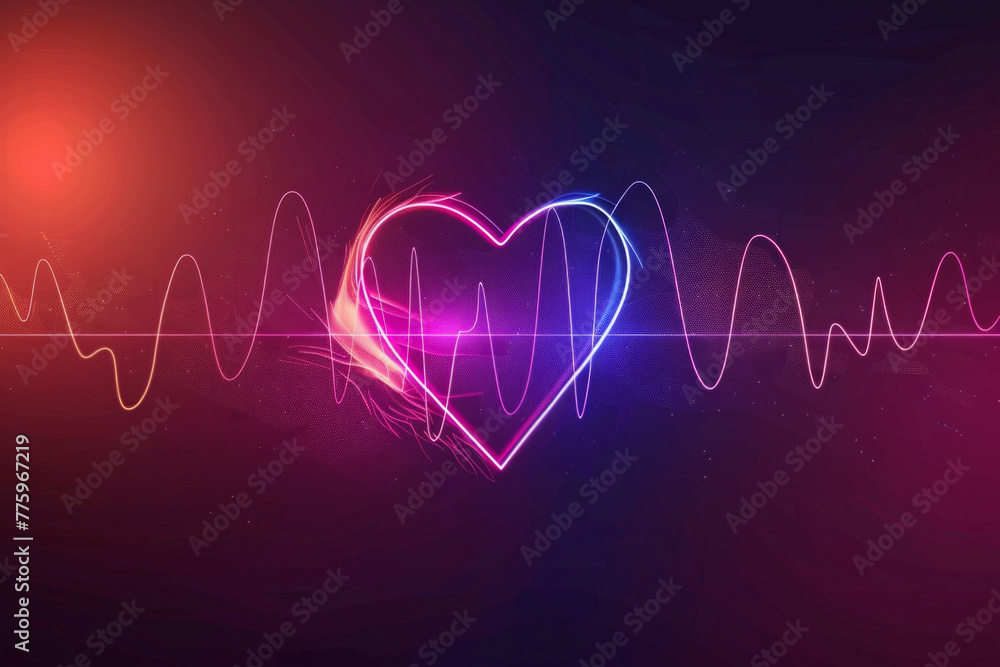 A heartbeat chart with a love symbol, vibrant neon light style A heartbeat chart with a love symbol, vibrant neon light style