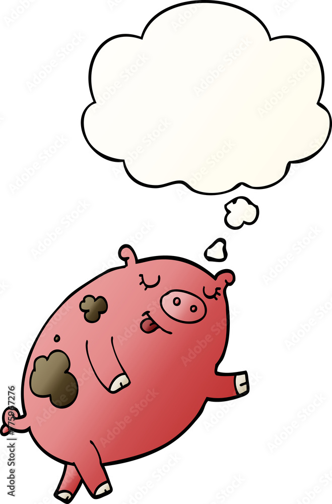 cartoon dancing pig with thought bubble in smooth gradient style cartoon dancing pig with thought bubble in smooth gradient style