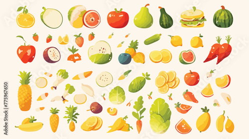 Fototapeta Naklejka Na Ścianę i Meble -  Set of vegetables and fruits illustration 2d flat c