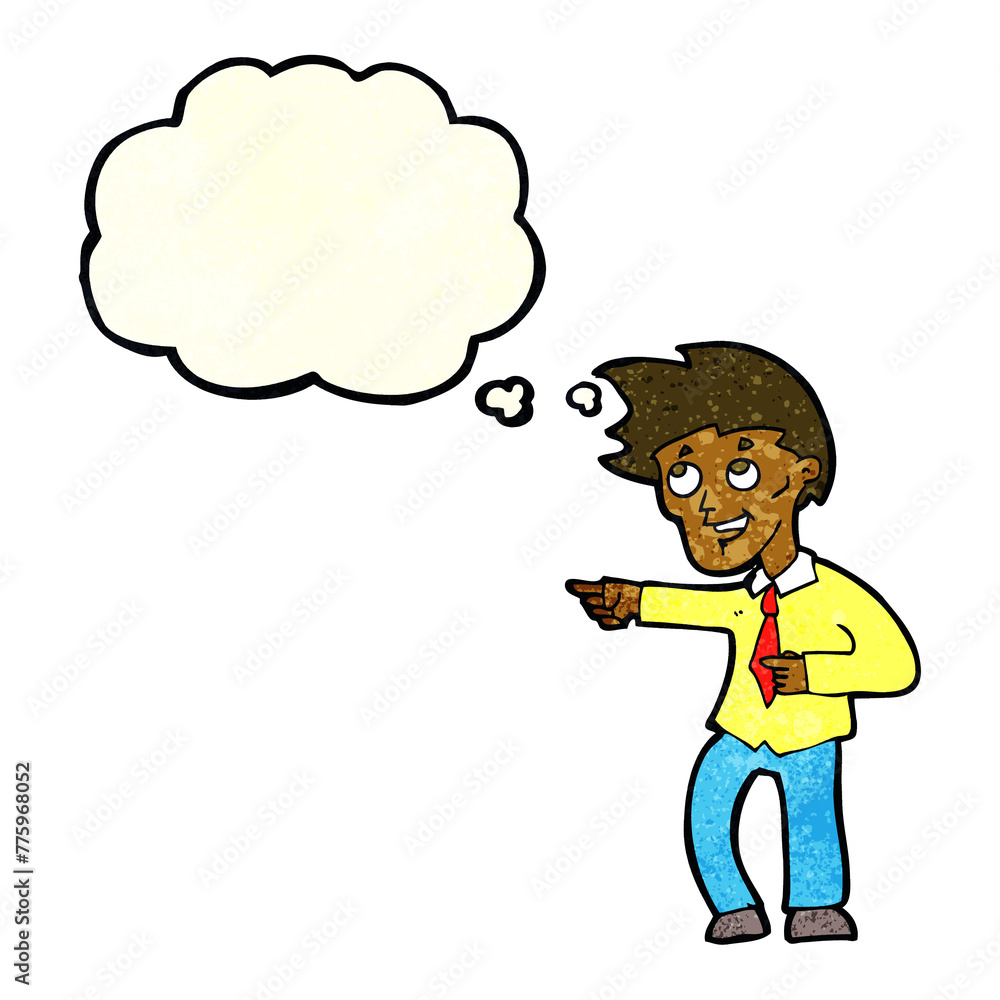 cartoon funny office man pointing with thought bubble cartoon funny office man pointing with thought bubble