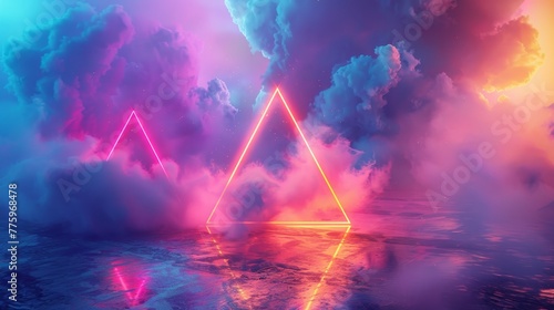 3D render of a colorful cloud with glowing neon  shaped like an enchanting cone