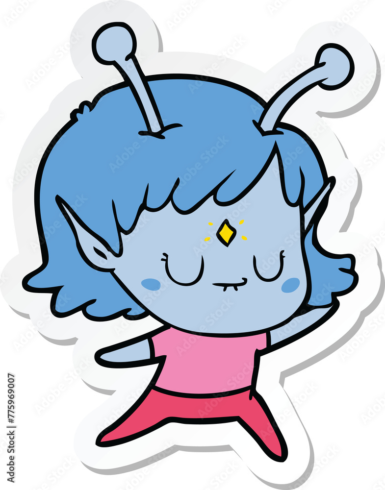 sticker of a cartoon alien girl sticker of a cartoon alien girl