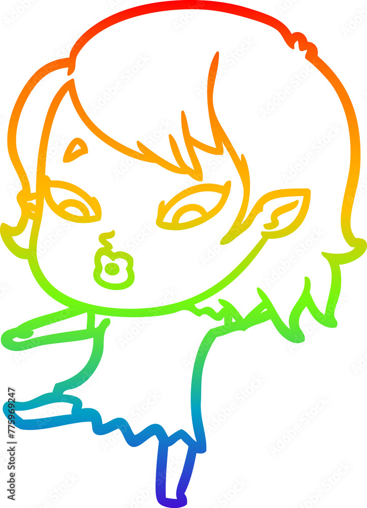 rainbow gradient line drawing of a cute cartoon vampire girl rainbow gradient line drawing of a cute cartoon vampire girl
