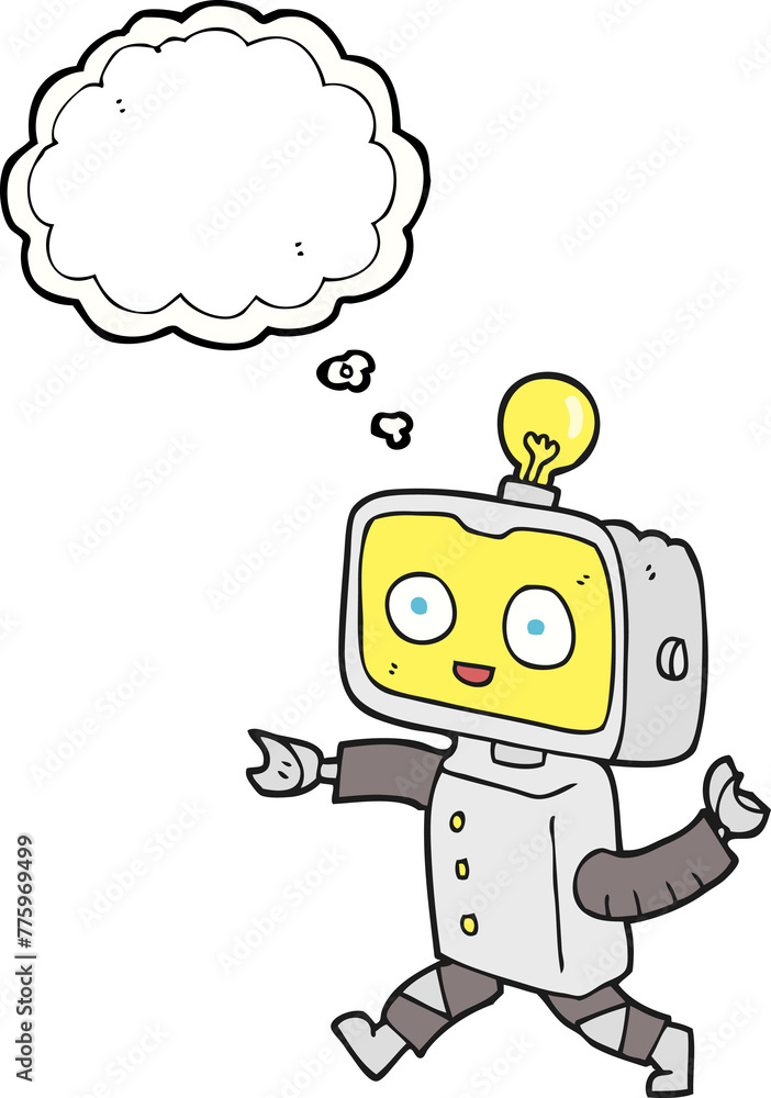 freehand drawn thought bubble cartoon little robot freehand drawn thought bubble cartoon little robot