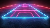 3D render of glowing neon football field of vibrant