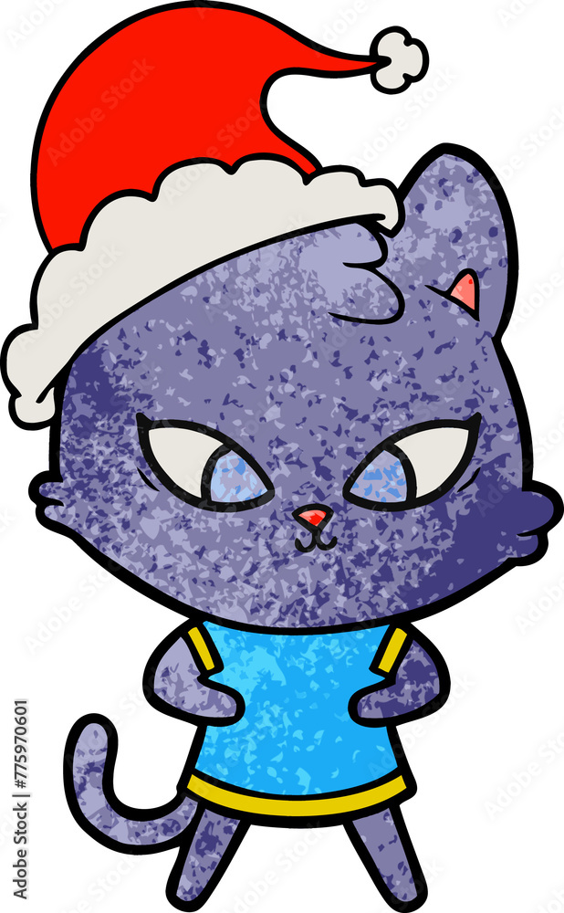 cute hand drawn textured cartoon of a cat wearing santa hat cute hand drawn textured cartoon of a cat wearing santa hat