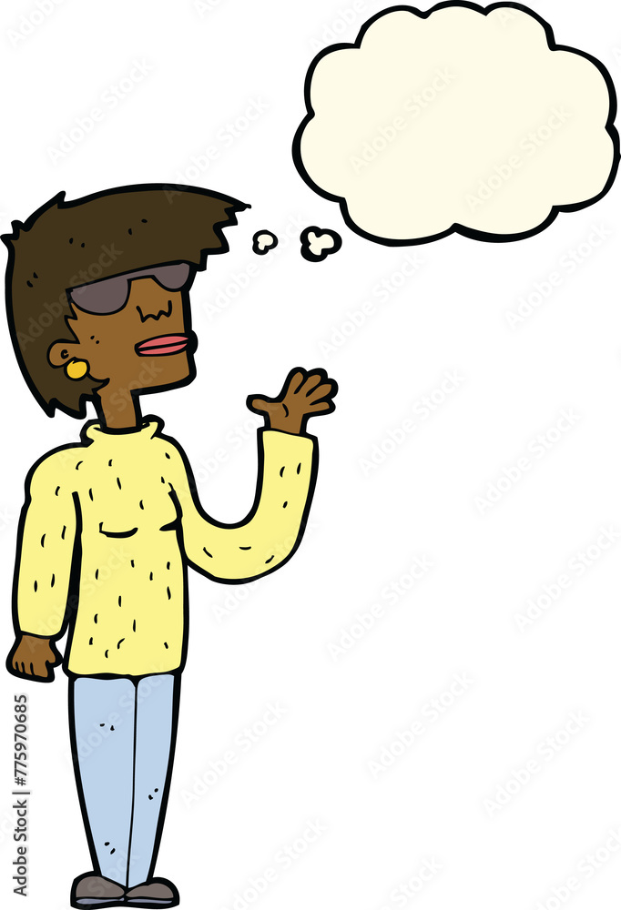 cartoon woman wearing spectacles with thought bubble cartoon woman wearing spectacles with thought bubble