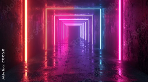 3D render of glowing neon on black background  in the style of neon green and hot pink