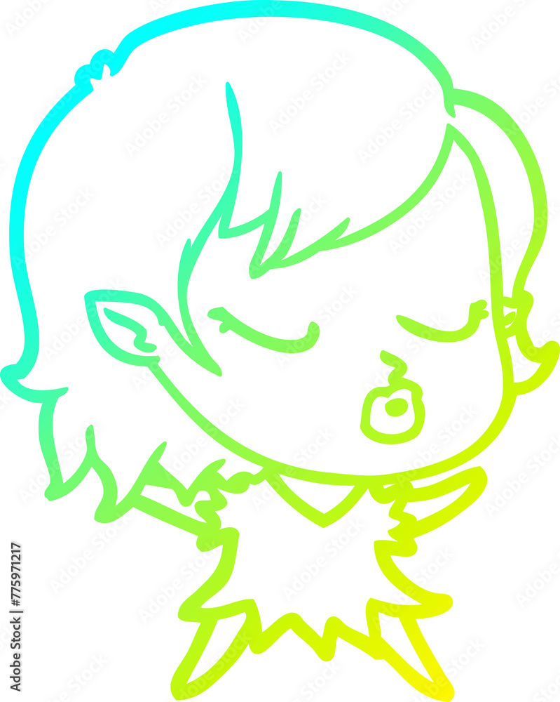 Fototapeta premium cold gradient line drawing of a cute cartoon vampire girl