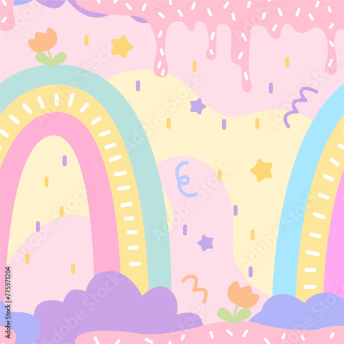 adorable rainbow pastel candy island seamless background