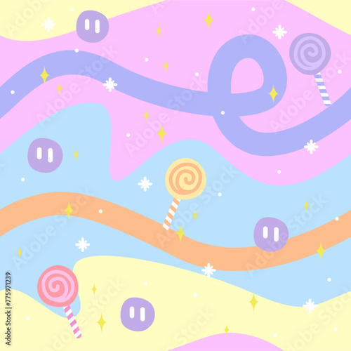 cute pastel candy island seamless background for kids wallpaper