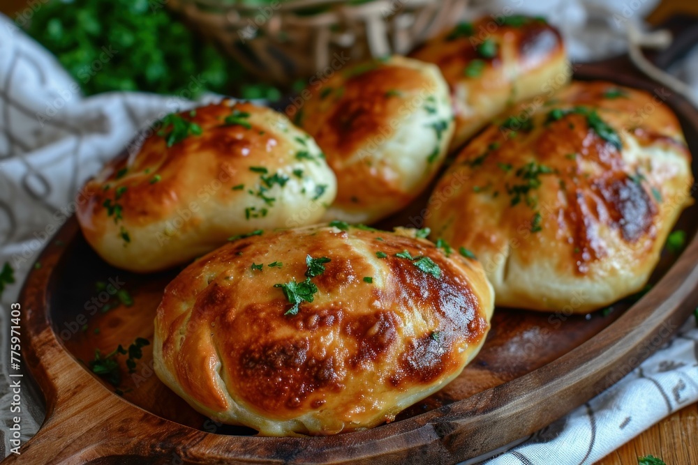 Fluffy Baked pirozhki. Table healthy food. Generate Ai Fluffy Baked pirozhki. Table healthy food. Generate Ai
