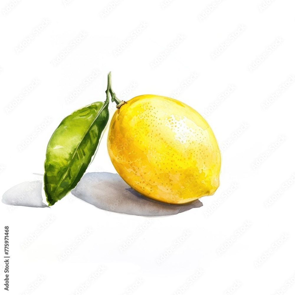 Watercolor illustration of lemon hanging on a branch