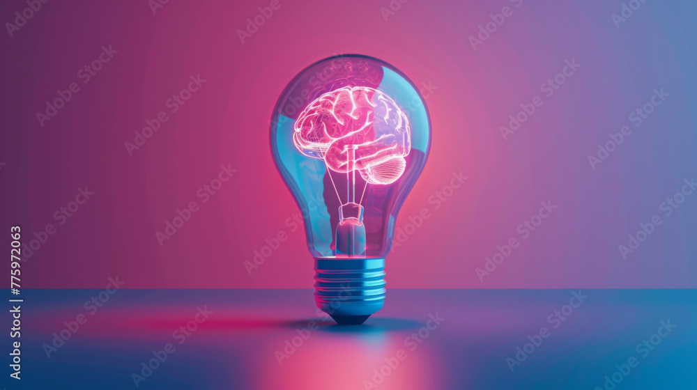 A conceptual image featuring a glowing light bulb with a brain illustration, symbolizing creativity and innovation. A conceptual image featuring a glowing light bulb with a brain illustration, symbolizing creativity and innovation.