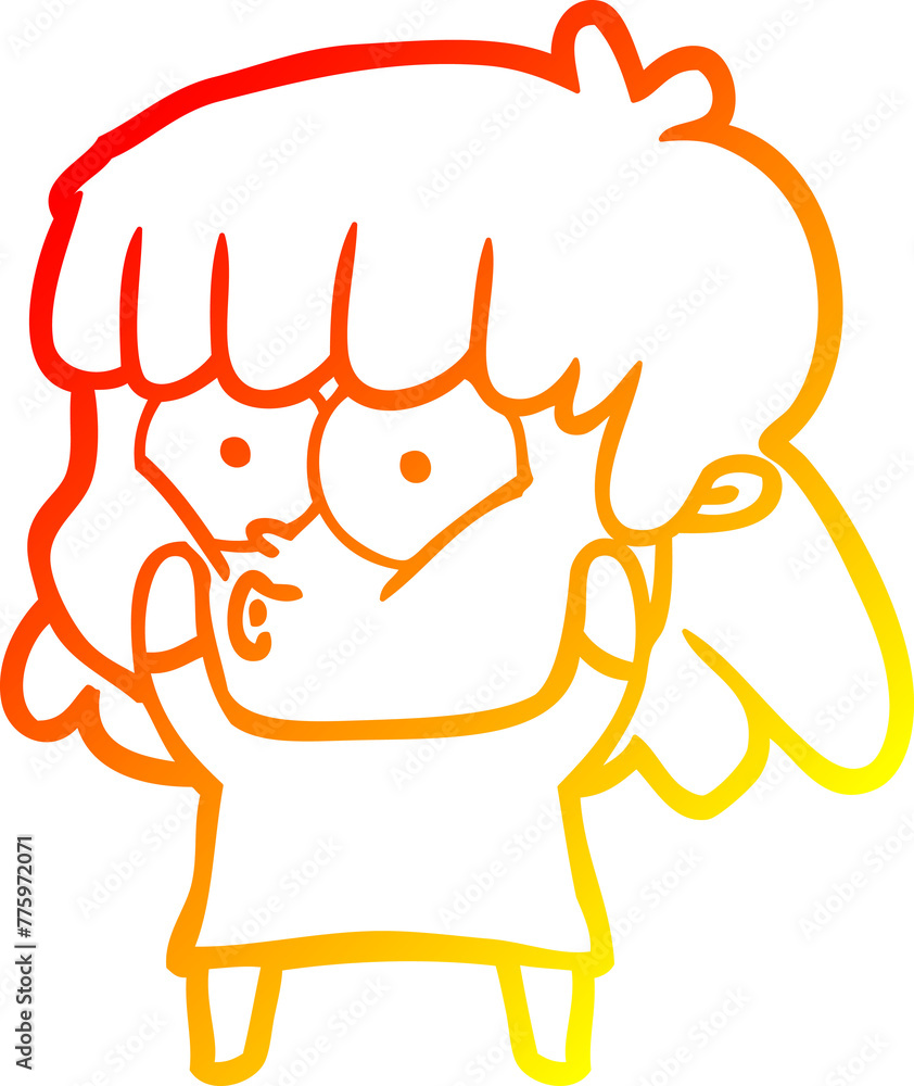 warm gradient line drawing of a cartoon surprised girl warm gradient line drawing of a cartoon surprised girl
