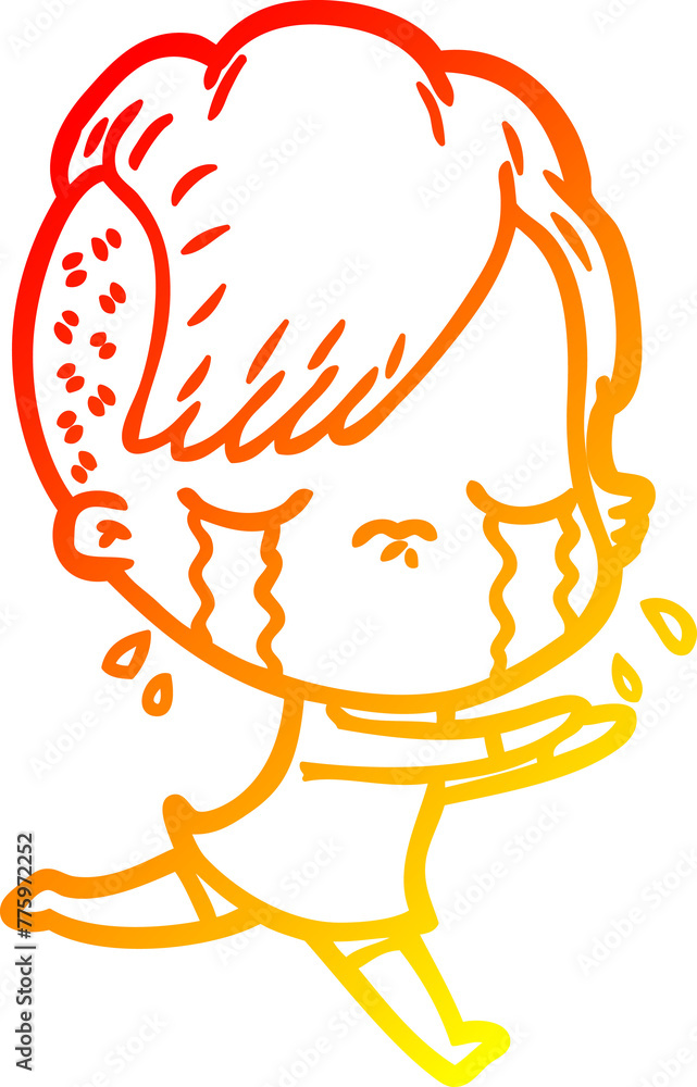 warm gradient line drawing of a cartoon crying girl running away warm gradient line drawing of a cartoon crying girl running away