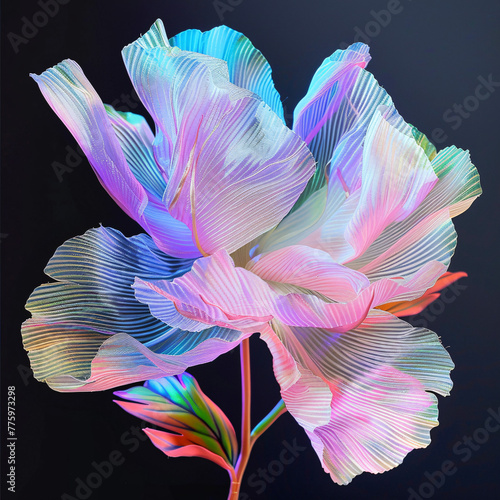 A vibrant, multi-colored, digital artwork of a flower against a dark background photo