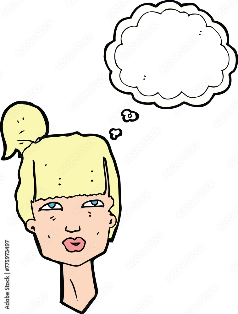 cartoon female head with thought bubble cartoon female head with thought bubble