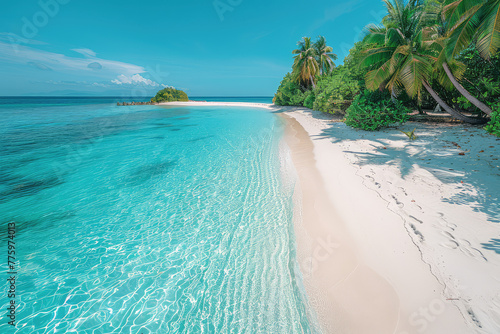 Beautiful landscpe of beach with palm trees. Created with Ai photo