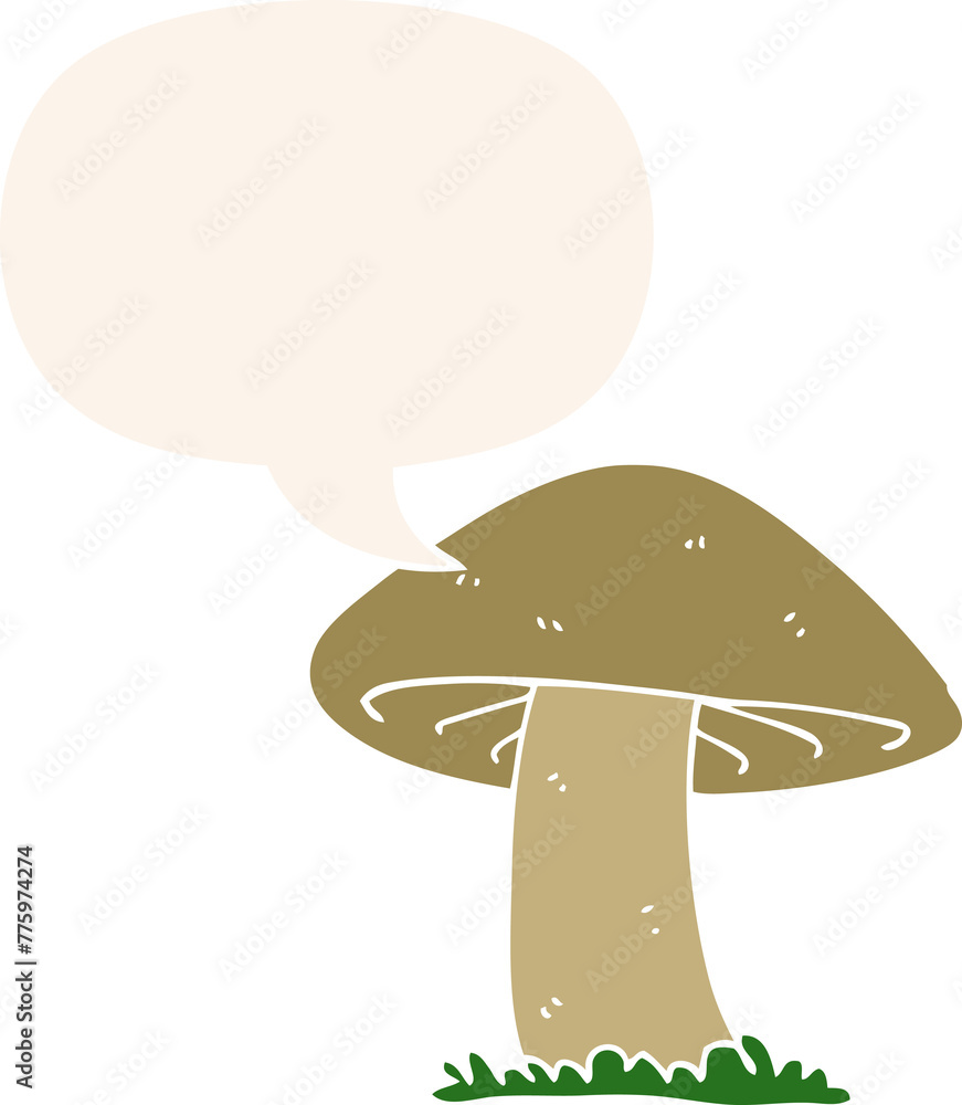cartoon mushroom with speech bubble in retro style cartoon mushroom with speech bubble in retro style