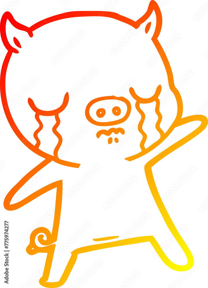 warm gradient line drawing of a cartoon pig crying warm gradient line drawing of a cartoon pig crying