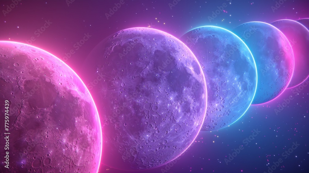 A 3D render of glowing neon moon A 3D render of glowing neon moon