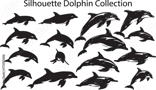 Set of Silhouette   Black Dolphin Fish       vector illustration.