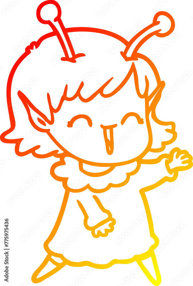 warm gradient line drawing of a cartoon alien girl laughing warm gradient line drawing of a cartoon alien girl laughing