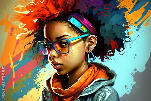 Colorful portrait girl with dreadlocks in glasses