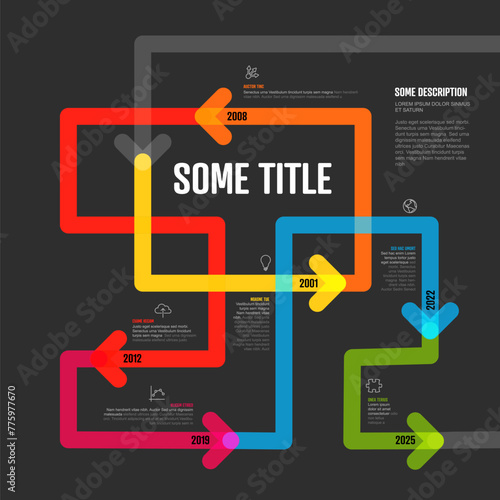 Dark Tangle timeline Infographic template with arrows on color line